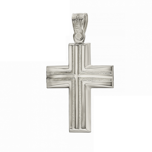 Christian Baptism Convex Cross With Channels White Gold