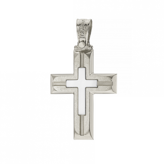 Dual-Textured 14K White Gold Cross Religious Design