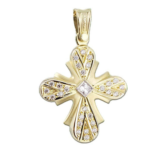 Sparkling Edge 14k Yellow Gold Cross Pendant Woman's Necklace Triantos