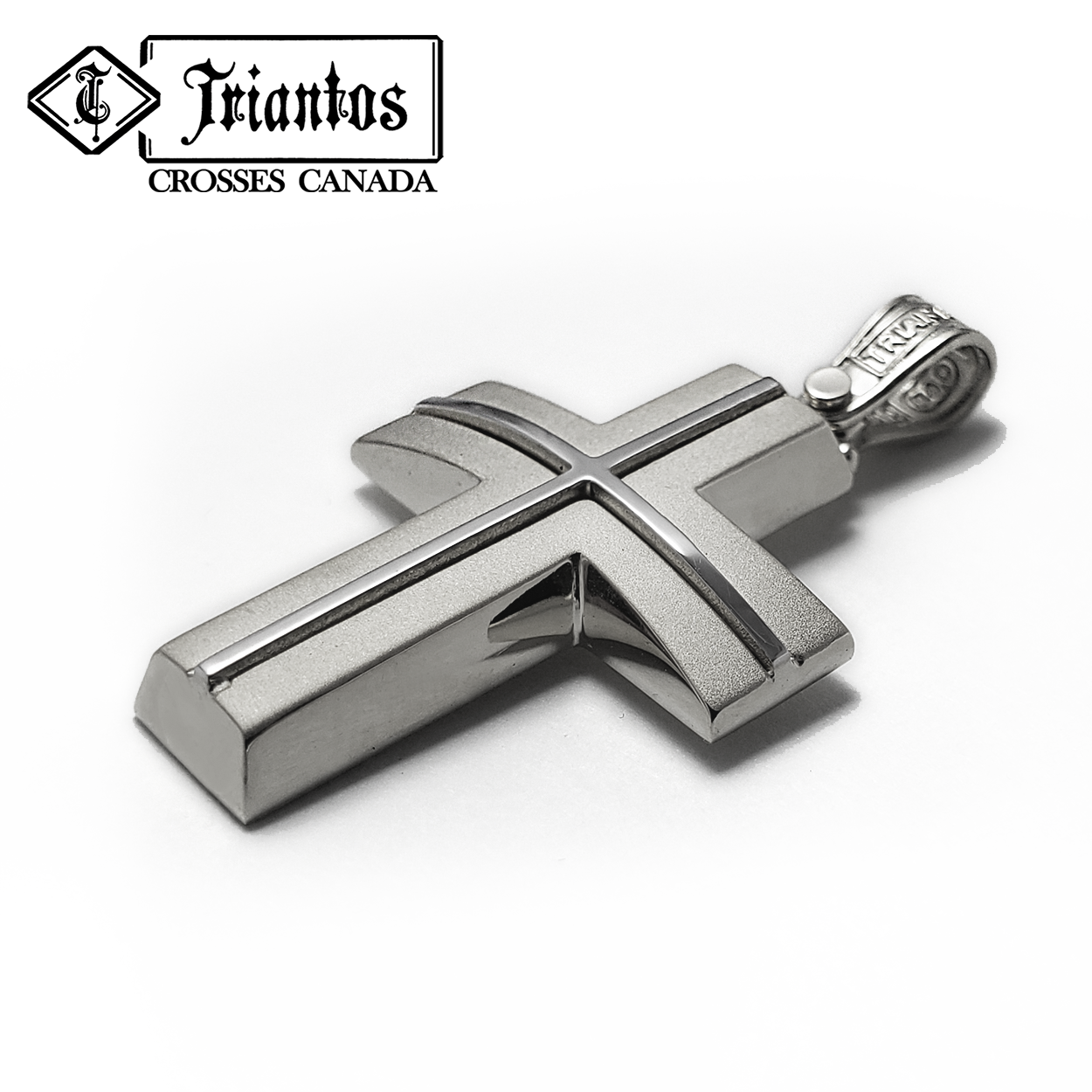 14k White Gold Triantos Cross Brushed Matte Design