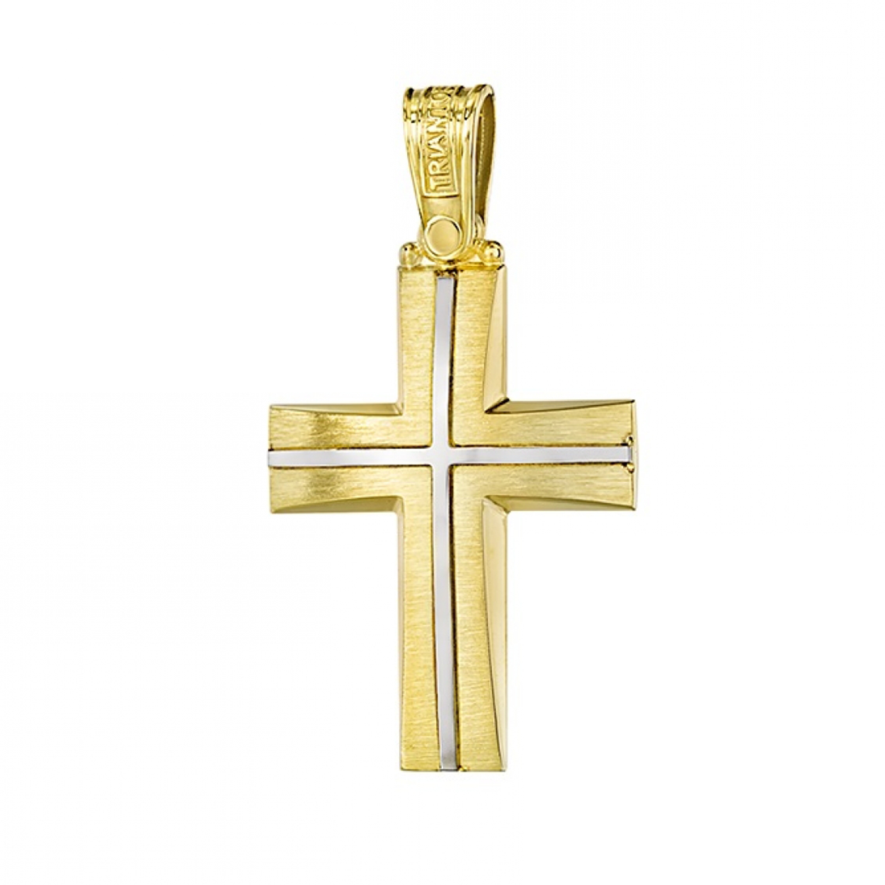 Textured Brush Inlay 14K Yellow Gold Cross brushed Design