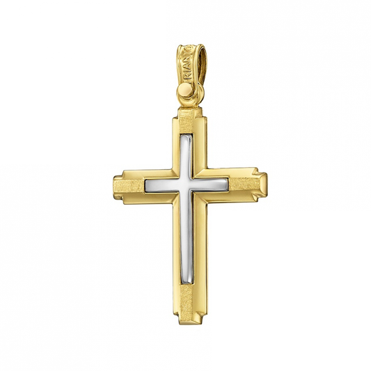 Polished and Brushed 14K Yellow Gold Cross Dual Finish