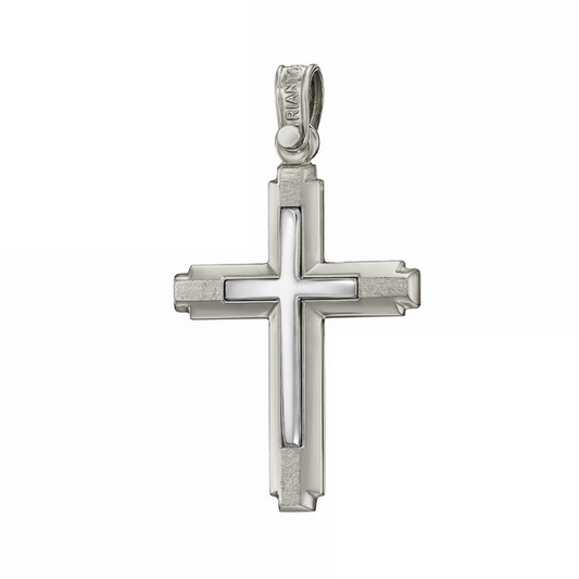 Polished and Brushed 14K White Gold Cross Dual Finish