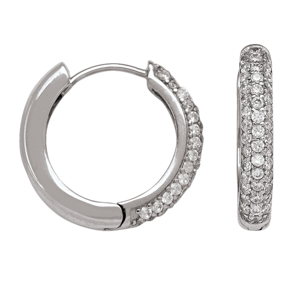 10K White Gold Huggie Hoop Earrings with Dimond Shaped Cubic Zirconia Stones