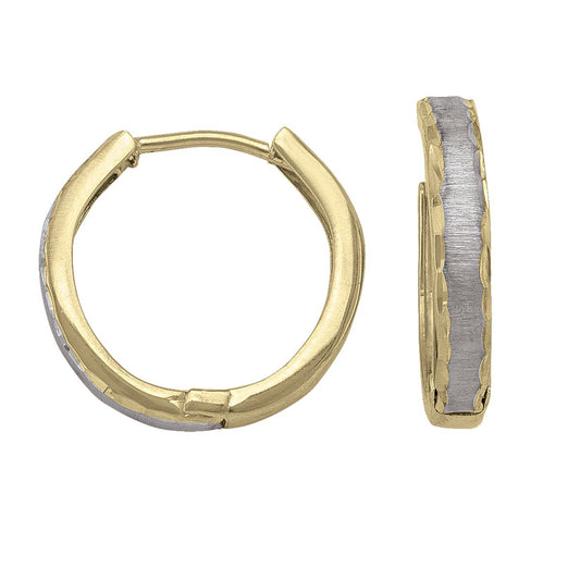 10k Dual Tone Patterned Hoop Huggie Earring