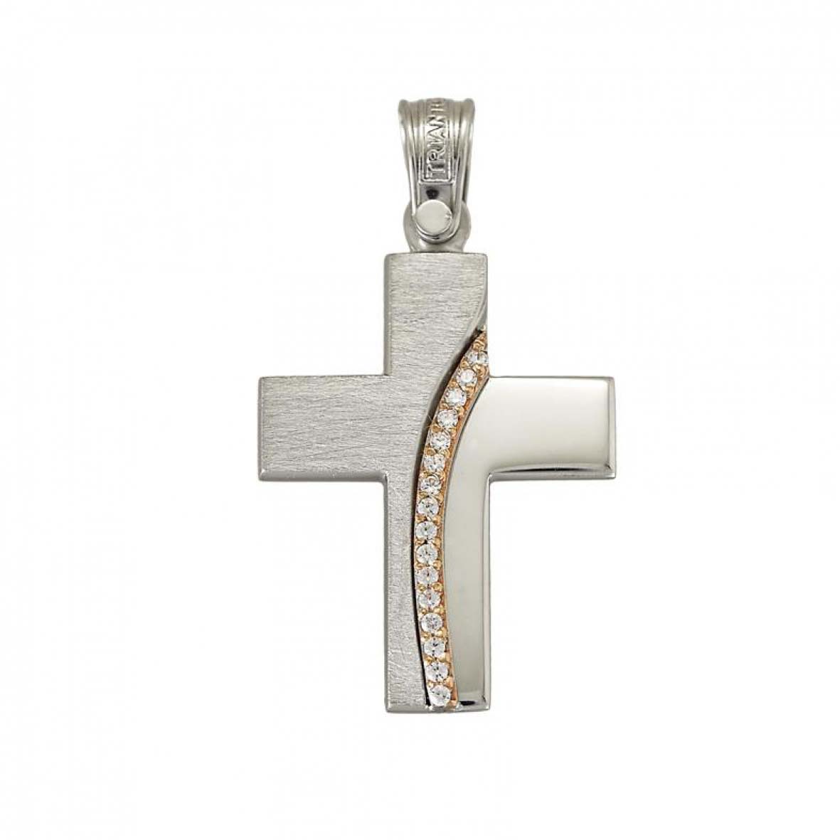 Rose Gold and White Gold Cross Pendant with Brushed and Polished Finish