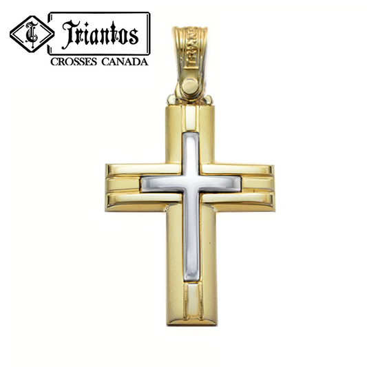 Gold Triantos Orthodox Christian catholic cross dual tone pendant for woman or men baptism engagement religious celebration necklace 