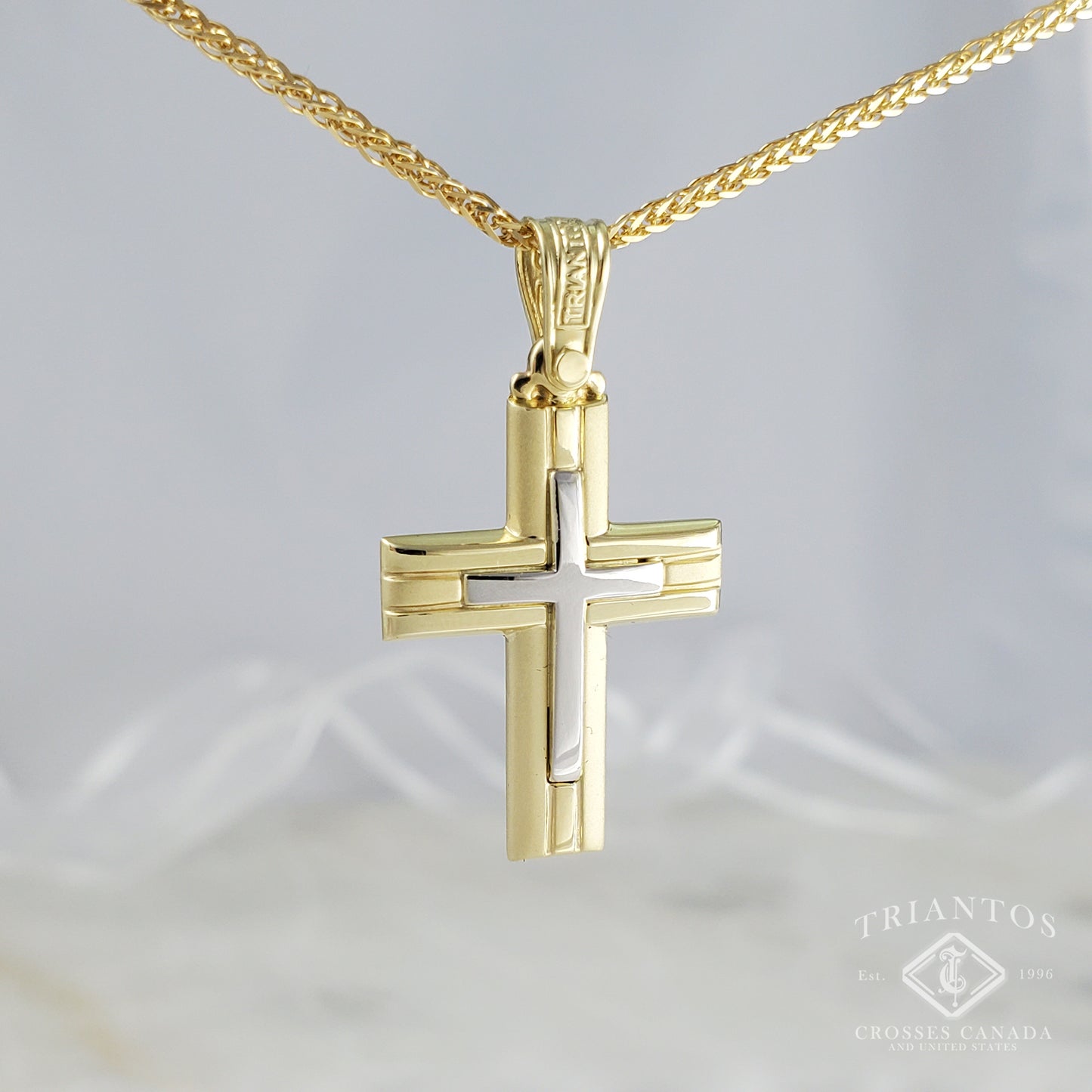 Gold Triantos Orthodox Christian catholic cross dual tone pendant for woman or men baptism engagement religious celebration necklace 