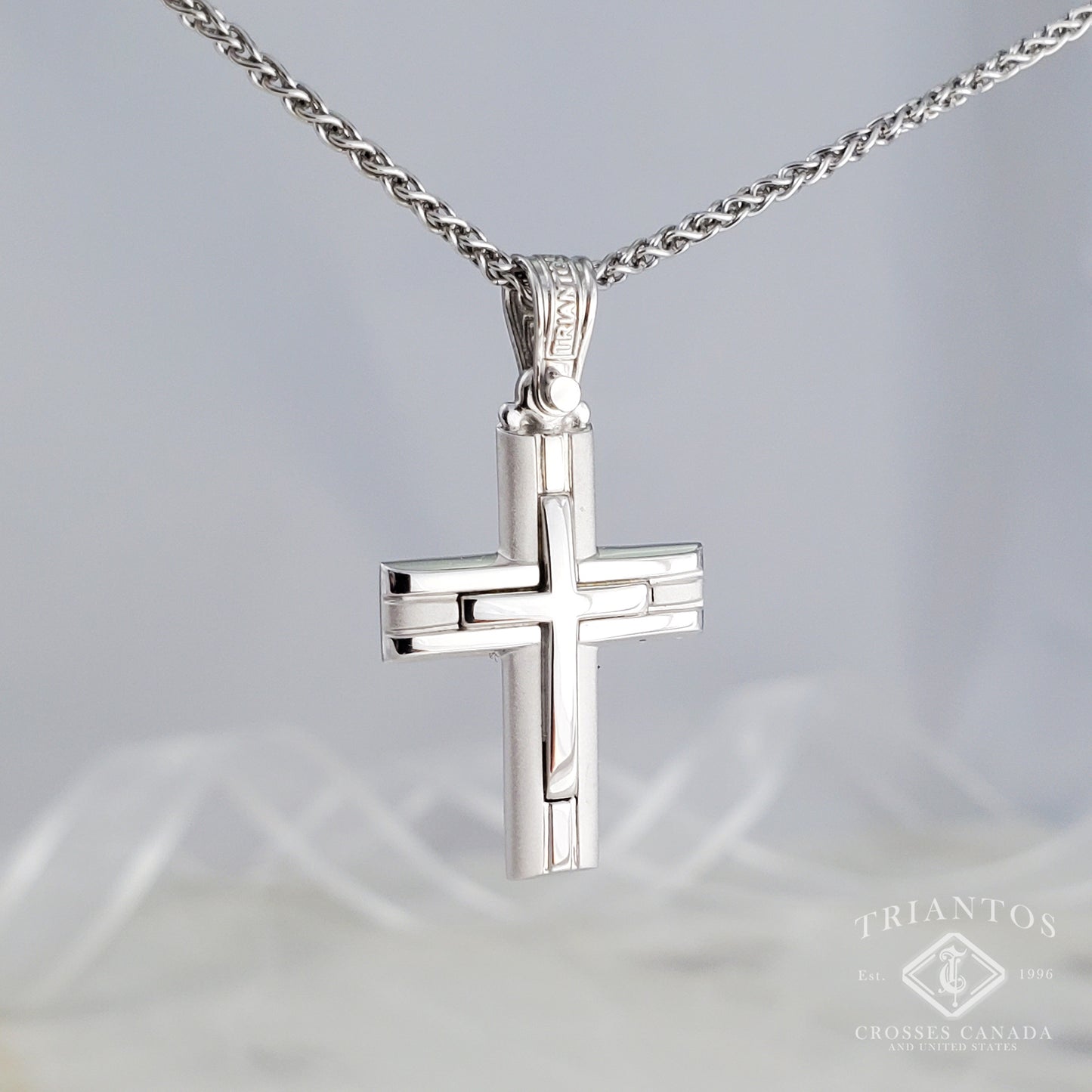Solid gold Triantos cross made in Greece 14K Gold Orthodox Christian cross white gold for woman men baptism engagement religious catholic celebration necklace pendant 