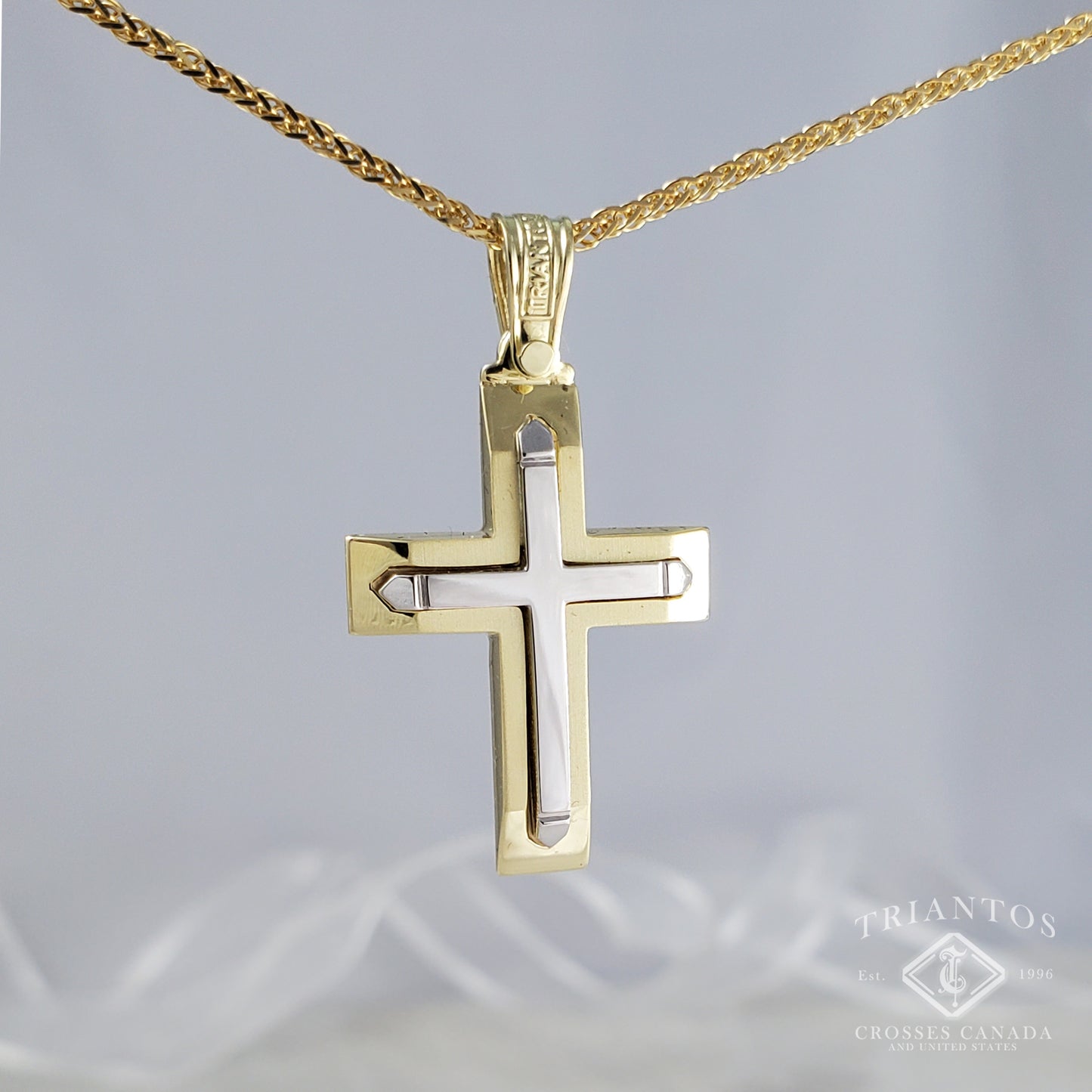 Gold Triantos Orthodox Christian catholic cross dual tone pendant for woman or men baptism engagement religious celebration necklace 