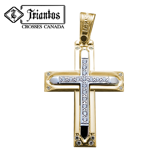 dual-tone feminine religious cross with 26 diamond shaped stones