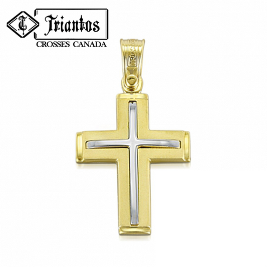 Yellow Gold Christian Cross Matte Finish Outlining Polished Inner Cross