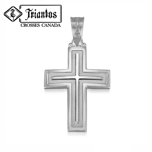 14K White Gold Polished and Matte Religious Christian Cross