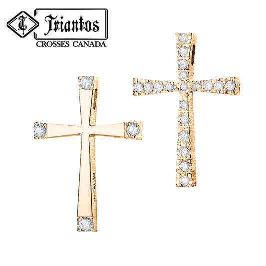 14K Yellow Gold Cross Pendant with Stones Reversible Design