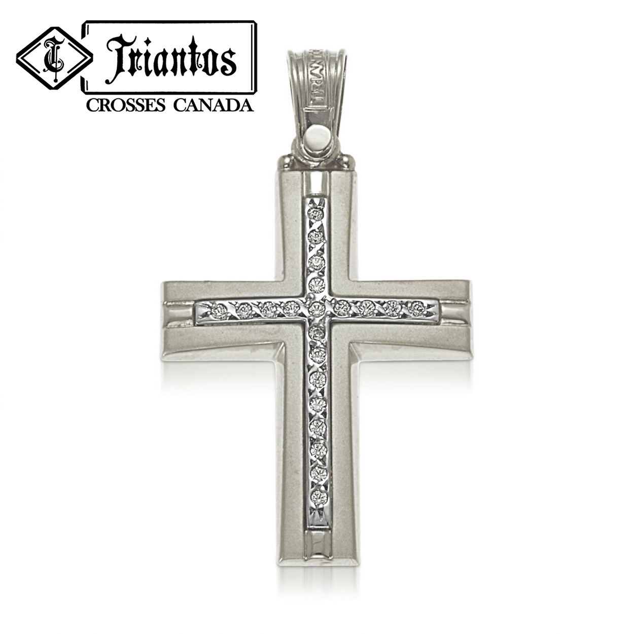 White Gold Cross Pendant in 14K Gold with Stones
