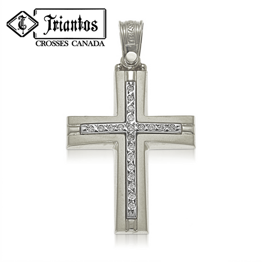 White Gold Cross Pendant in 14K Gold with Stones