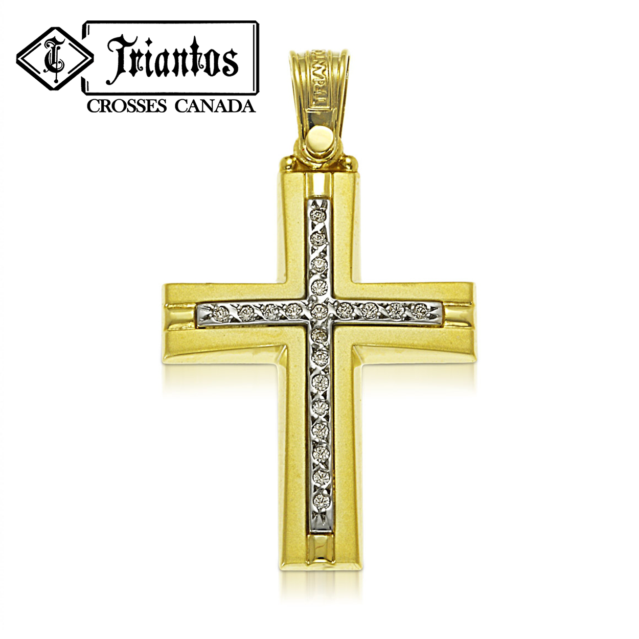 Yellow Gold Cross Pendant in 14K Gold with Stones
