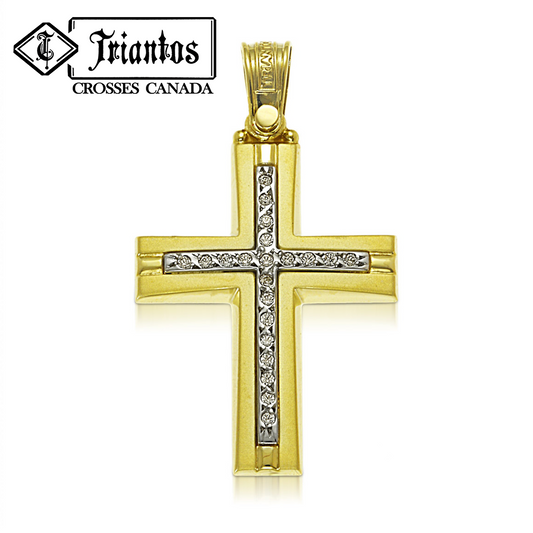 Yellow Gold Cross Pendant in 14K Gold with Stones