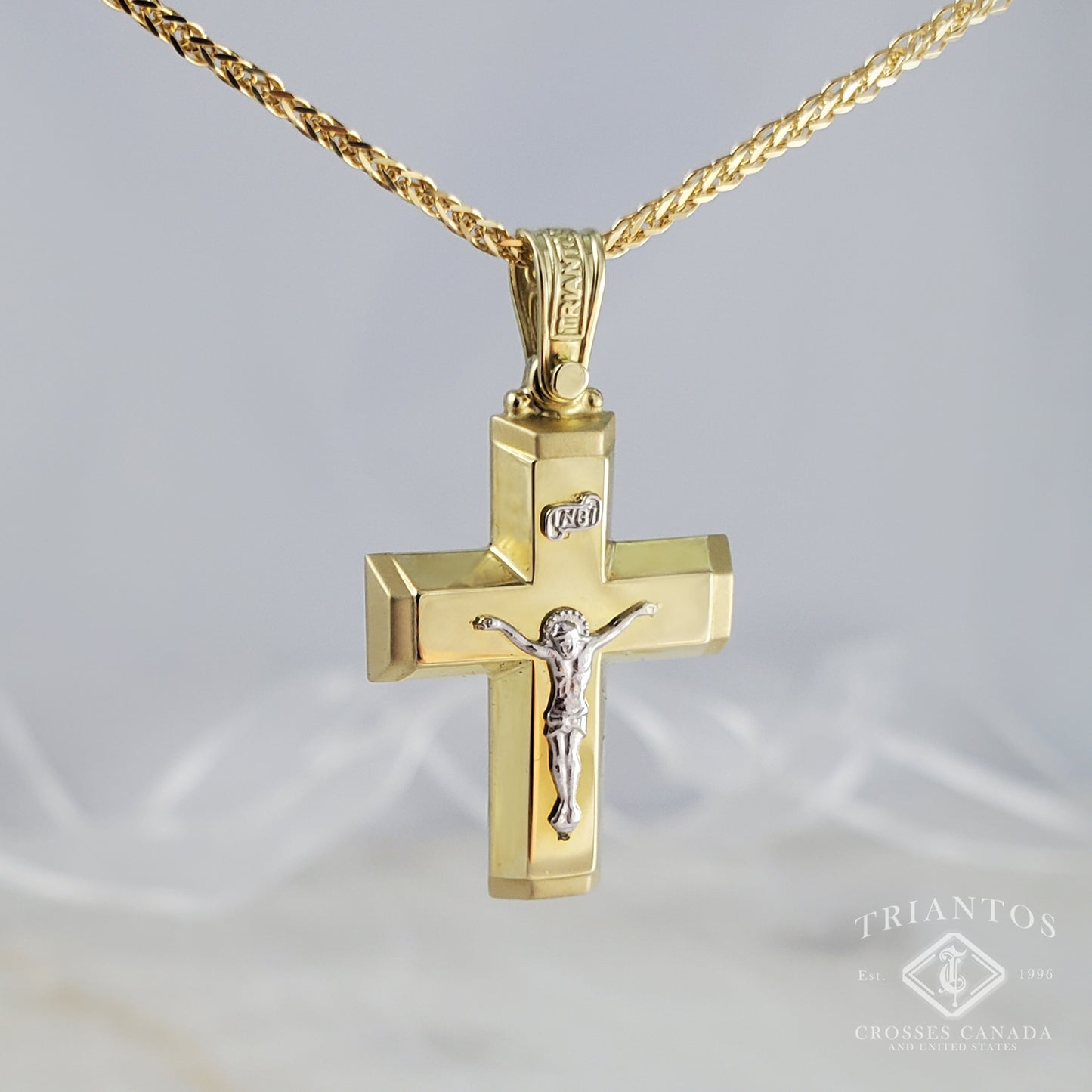 Jesus Crucifix Cross Pendant Necklace 1 - 14K Yellow Gold Triantos Cross