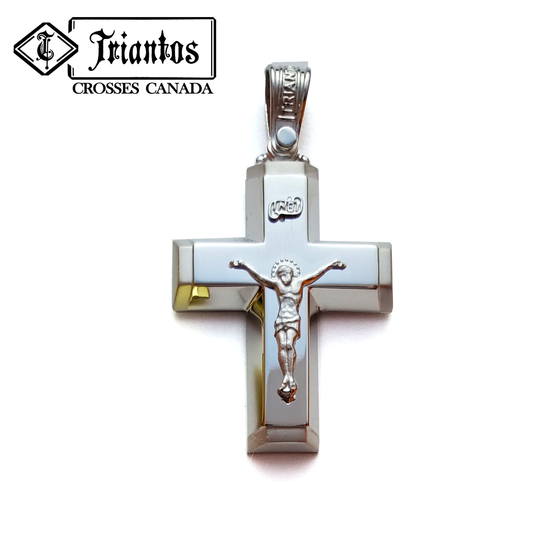 14K White Gold Jesus Crucifix Cross Pendant Necklace.