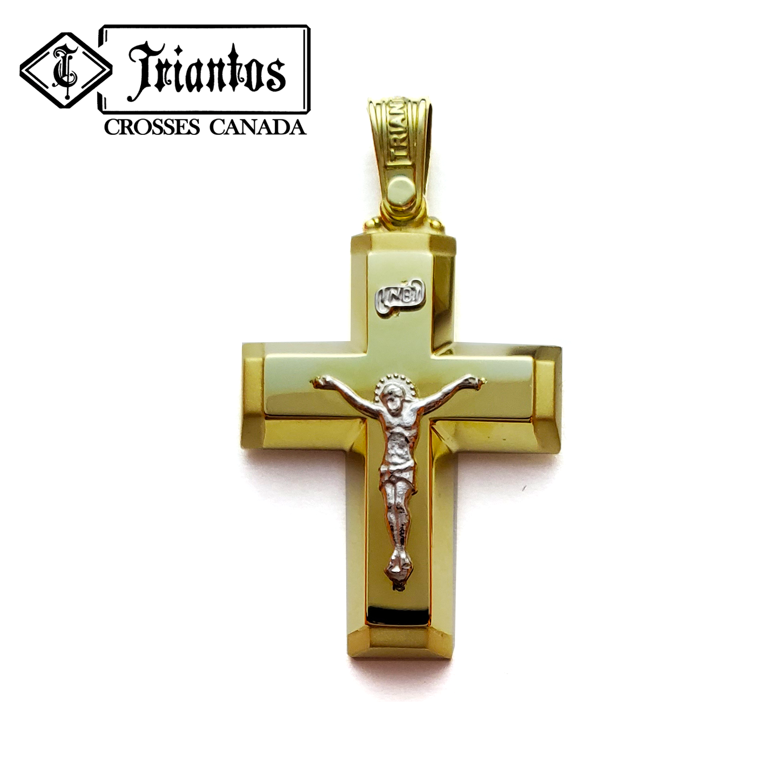 Triantos Yellow Gold Jesus Crucifix Cross Pendant Necklace