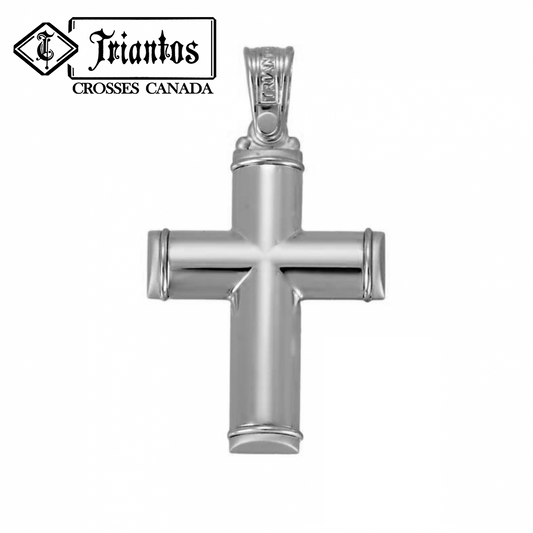 14K White Gold Cross Pendant Round Edged Christian Cross