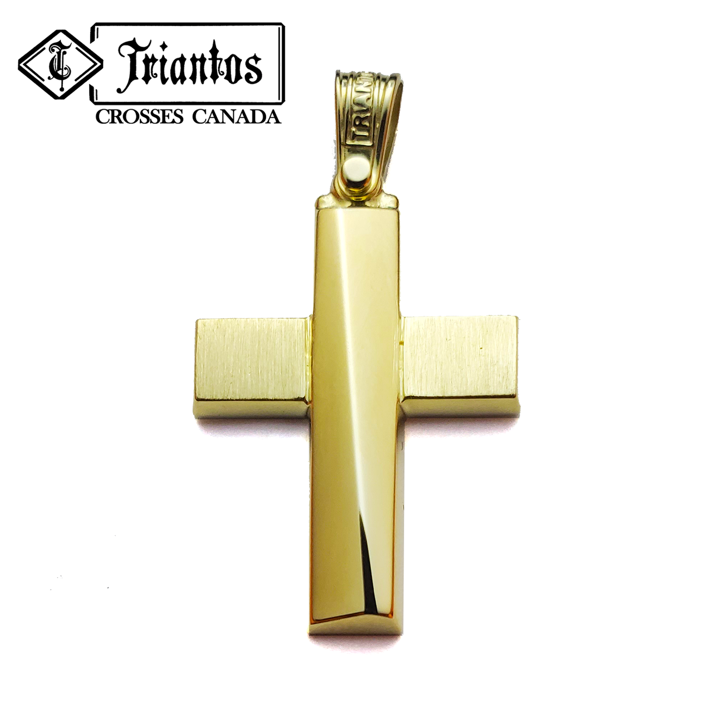 Split Edge 14k Yellow Gold Cross Pendant Necklace- Triantos Crosses