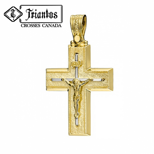 Jesus Crucifix Cross Pendant Necklace Triantos Greek Gold