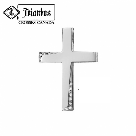 Slick Feminine Triantos Cross with Stones in 14K White Gold