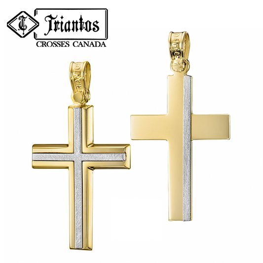 14K Yellow Gold Cross Pendant Dual Tone Reversible Design