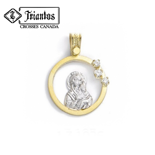 14k Solid Gold Greek Orthodox Mary and Jesus Necklace Pendant