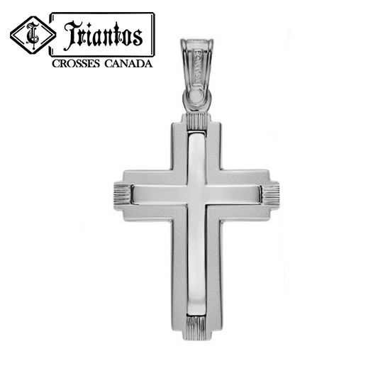  14k white gold modern cross pendant outlined in matte and polish middle finish