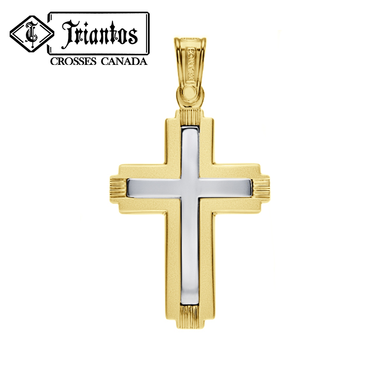 Modern cross pendant outlined in matte and polish middle finish.