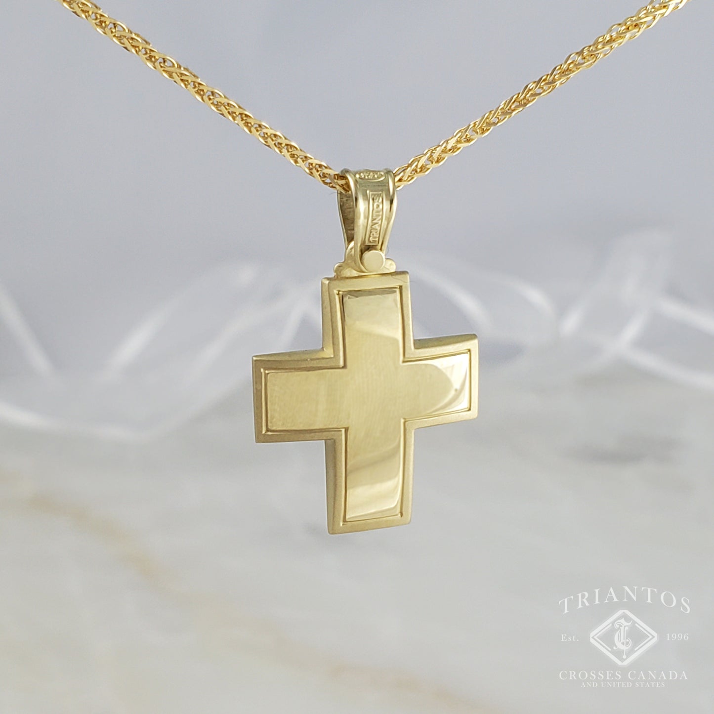 Board Solid Gold Cross Pendant Necklace - Triantos 14k  Yellow Gold Cross Pendant