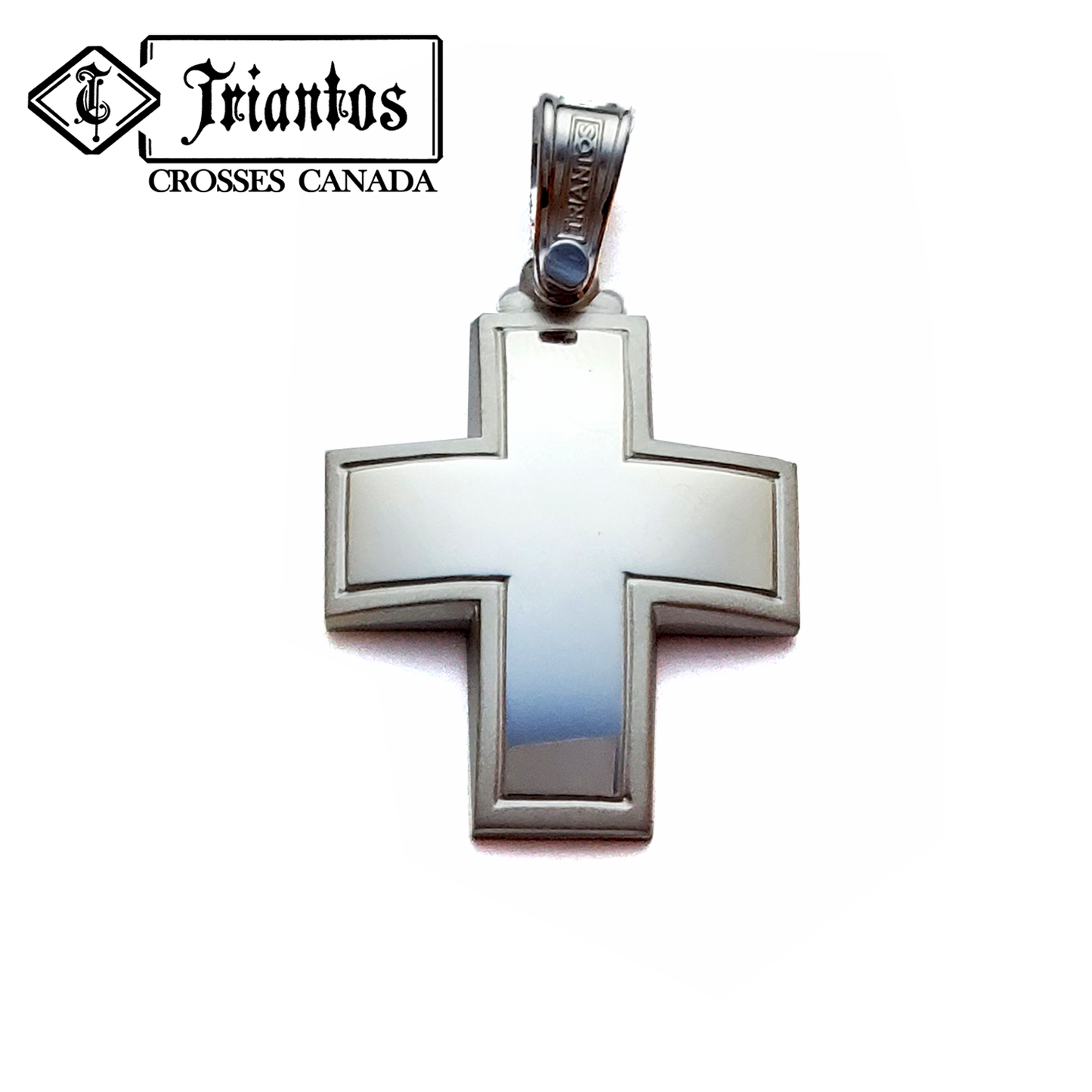 Board Solid Gold Cross Pendant Necklace- Triantos 14k White Gold Cross Pendant
