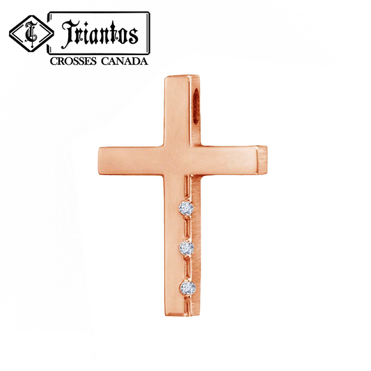 This Modern Rose Gold Cross will surly impress for any occasion. This design places 3 cubic zirconia stones on the edges of of the cross, representing the Holly Trinity with a polished Rose Gold finish