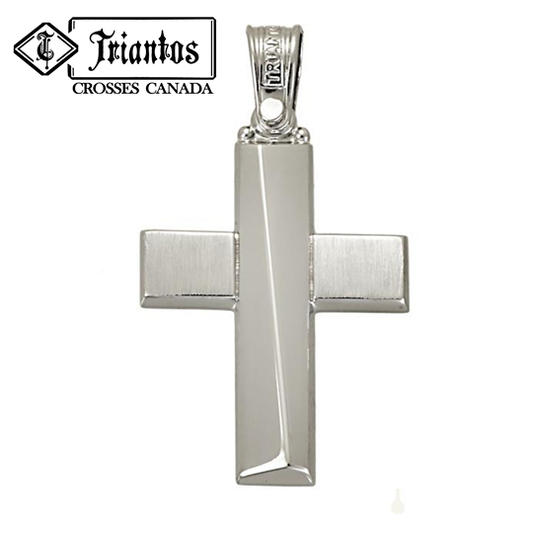 Split Edge 14k White Gold Cross Pendant Necklace- Triantos Crosses