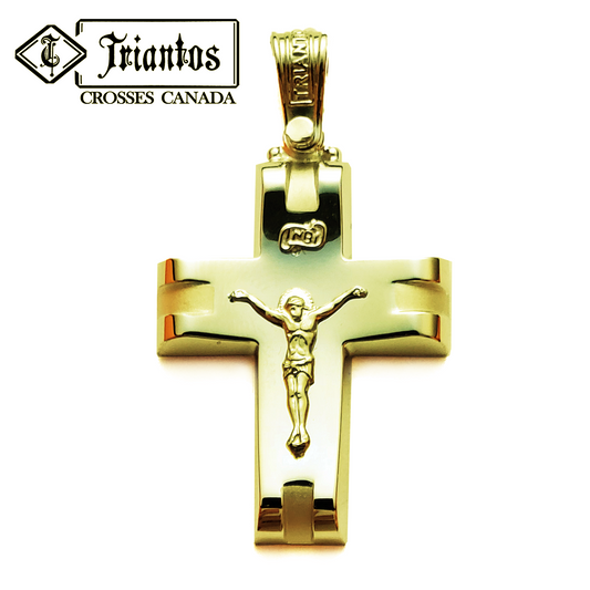 Jesus Crucifix Cross Pendant Necklace 3 - 14k Triantos Yellow Gold Cross