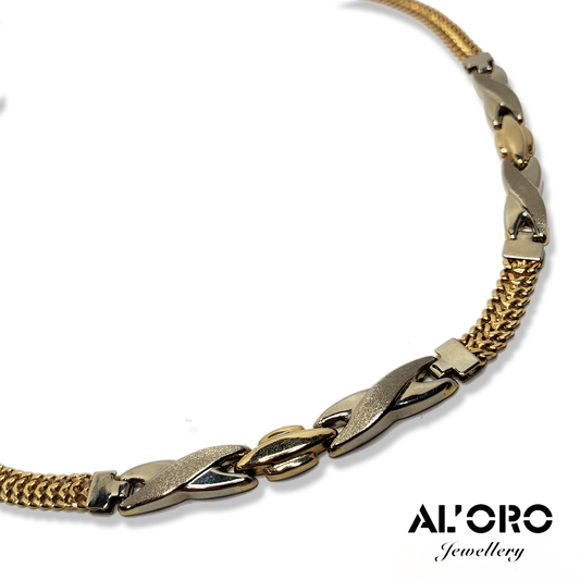 Greek Key 14K Gold Demi Parure Jewelry Suit Matching Necklace and Bracelet