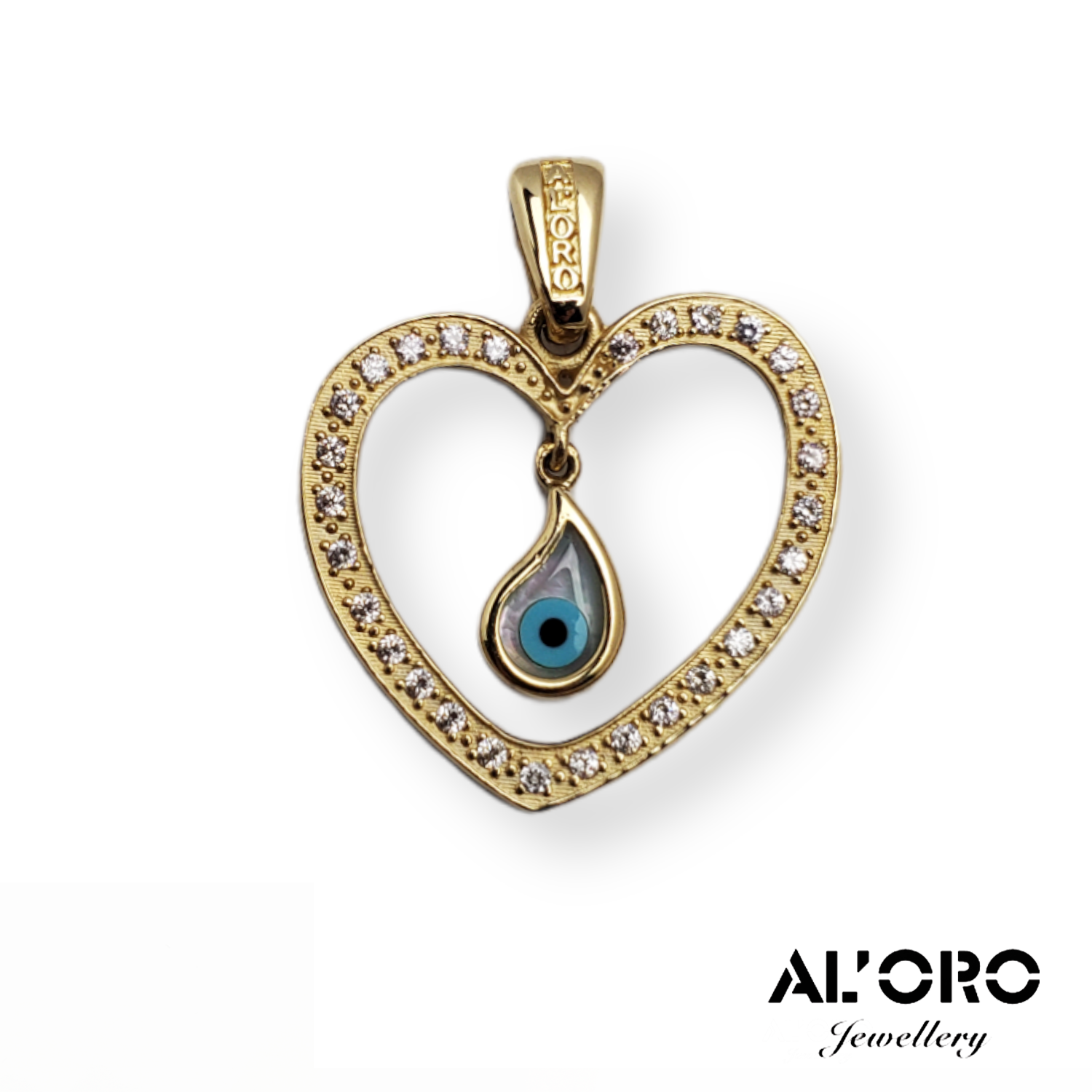 AL'ORO 14K Yellow Gold Heart Evil Eye Pendant Necklace