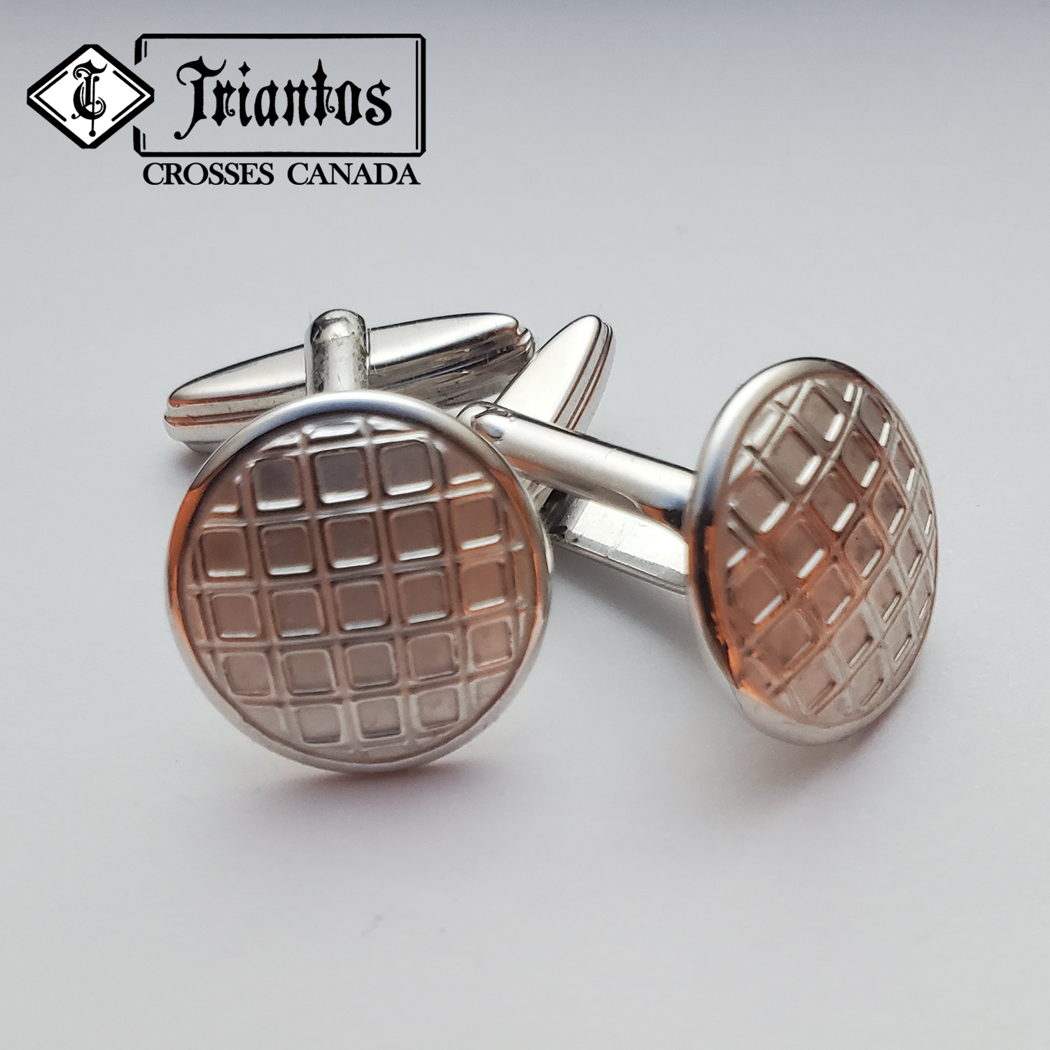 Men's Sterling Silver Cufflinks Checkered Circular Design